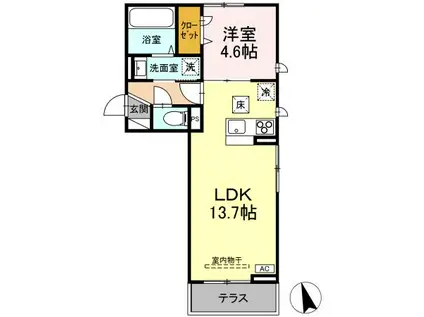 スカイハイ天神町(1LDK/1階)の間取り写真
