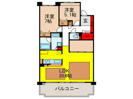 新千里桜ヶ丘メゾンシティ3番館(2LDK/19階)の間取り写真