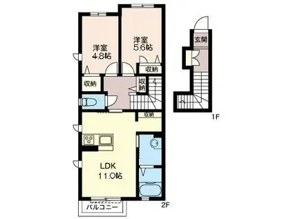 メゾンドブラン・ヨシイII(2LDK/2階)の間取り写真