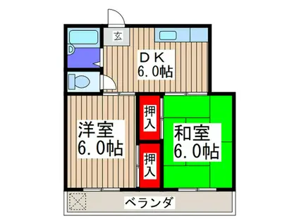 パープルハイム(2DK/2階)の間取り写真