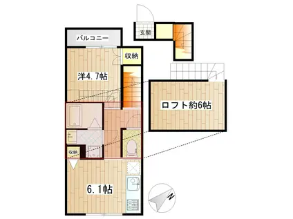 シオンコート富沢(1DK/2階)の間取り写真