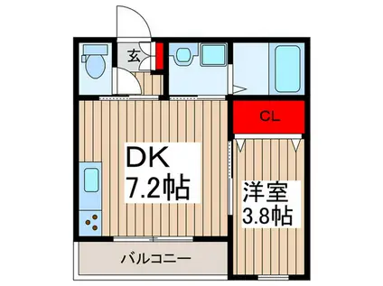 ビューノ浦和(1DK/3階)の間取り写真