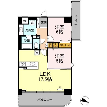 D GRANDE 鹿児島中央(2LDK/4階)の間取り写真