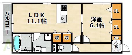 フェーブ島上(1LDK/2階)の間取り写真