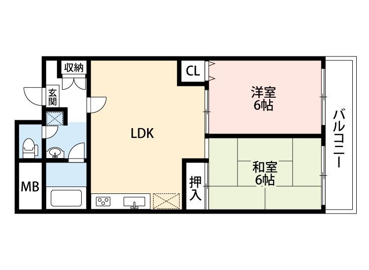 千里ピュアーライフ(2LDK/4階)の間取り写真