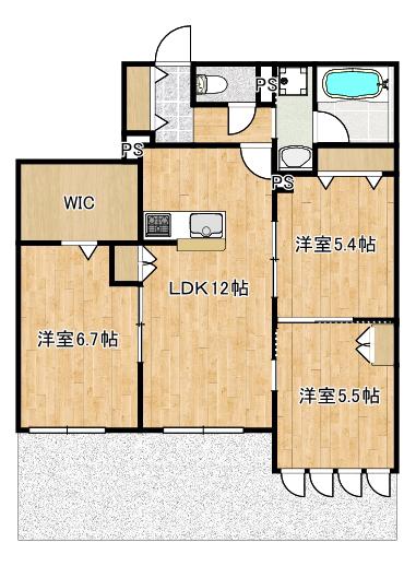 末長4丁目ヘーベルメゾン(3LDK/1階)の間取り写真