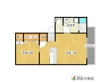 ハーティアンクラスト(1LDK/1階)の間取り写真