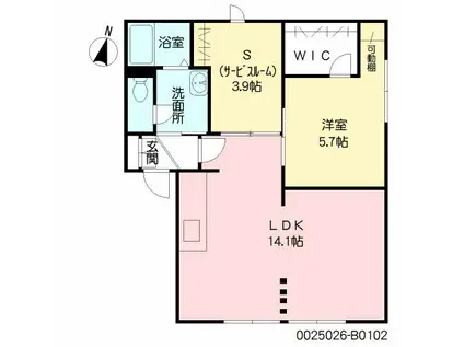 エントピア若葉 B棟(1SLDK/1階)の間取り写真