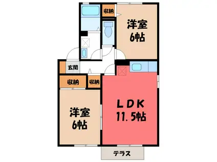 ドエル福島(2LDK/1階)の間取り写真