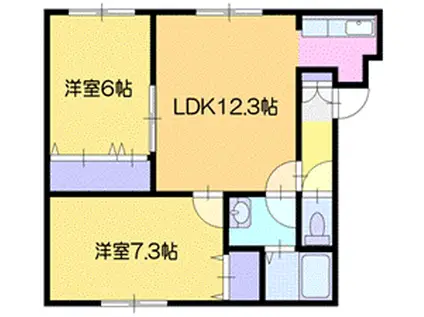 リバティ恵庭(2LDK/2階)の間取り写真