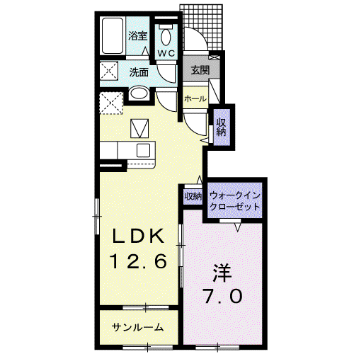 グランドソレーユ・II(1LDK/1階)の間取り写真