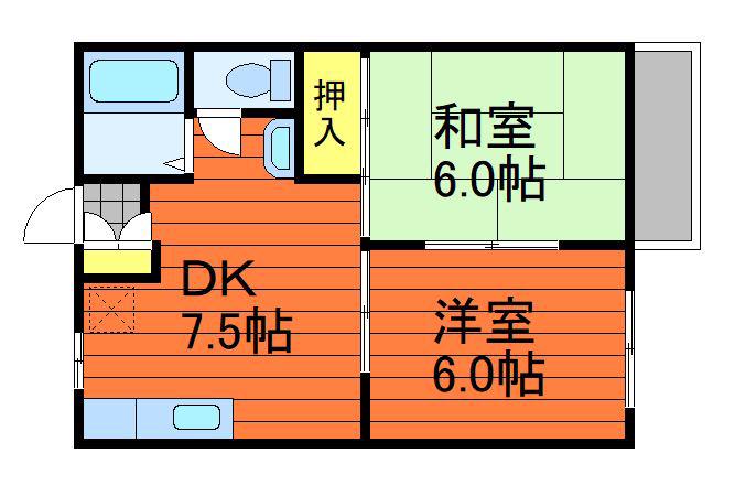 センスフルタウン西王寺II C棟(2DK/1階)の間取り写真