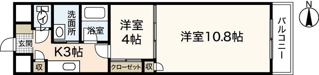 クレセント・ヒルズ(2K/9階)の間取り写真