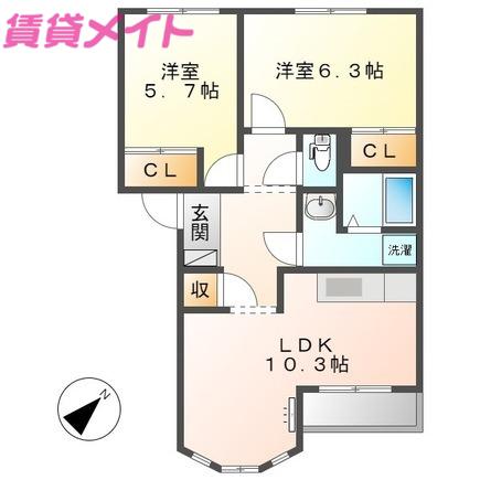 サンパレス(2LDK/1階)の間取り写真