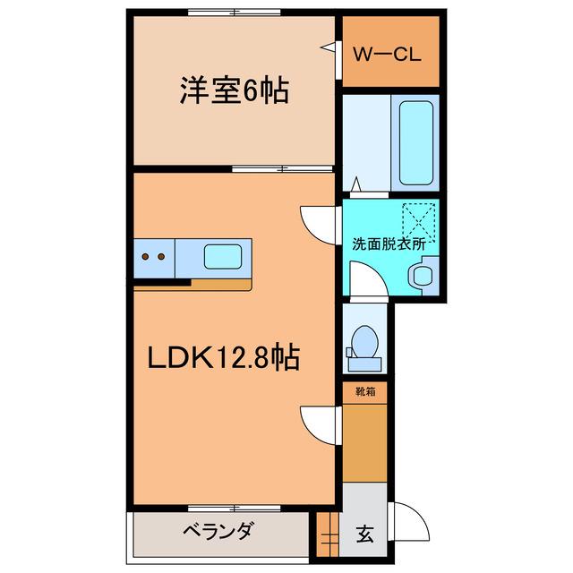 JR根室本線 帯広駅 徒歩117分 3階建 築2年(1LDK/1階)の間取り写真