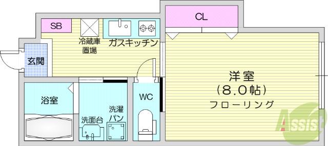 アスコット一本杉Ⅰ(1K/1階)の間取り写真