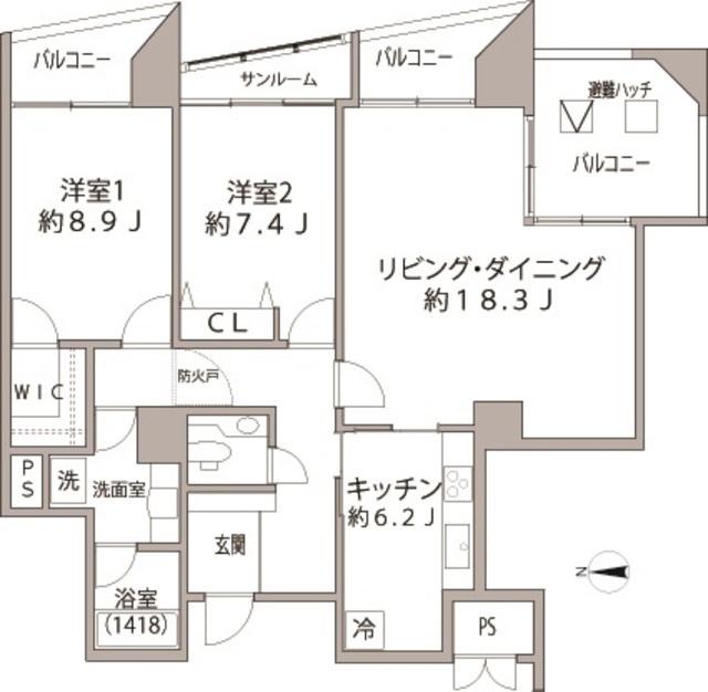 芝浦クリスタル品川レジデンス(2LDK/15階)の間取り写真