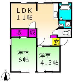 エコーハイツFUJI B(2LDK/1階)の間取り写真