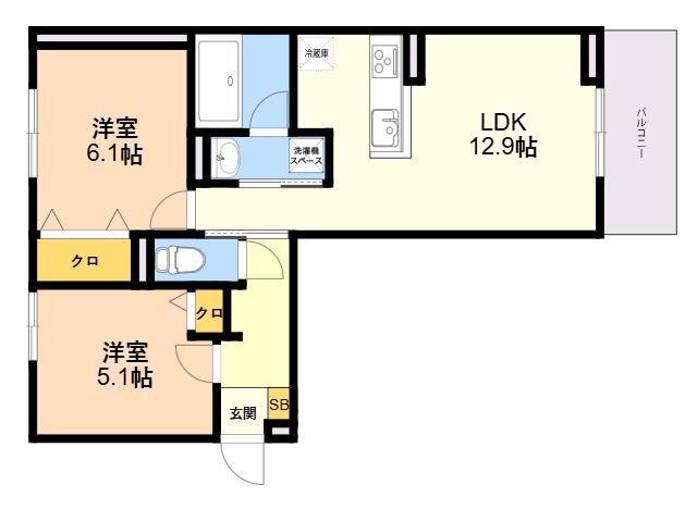 CHOUETTE(2LDK/2階)の間取り写真