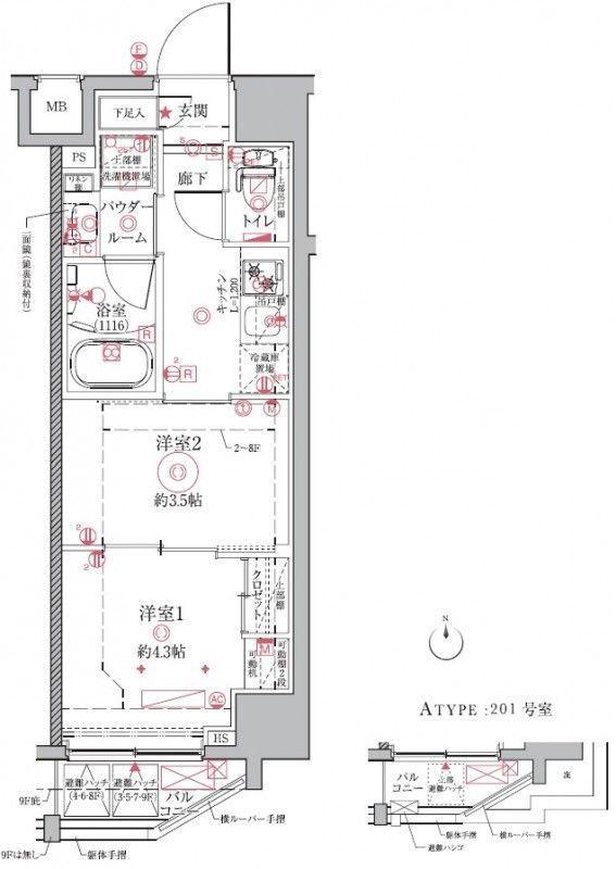 クレイシアIDZ祐天寺(2K/9階)の間取り写真