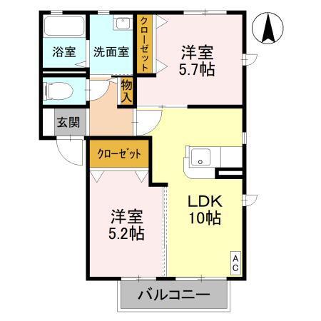 クレシェンテB(2LDK/1階)の間取り写真