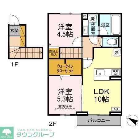 東武野田線 初石駅 徒歩4分 2階建 築2年(2LDK/2階)の間取り写真