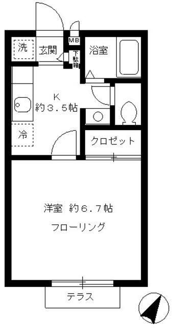 グリーンハイム(1K/1階)の間取り写真
