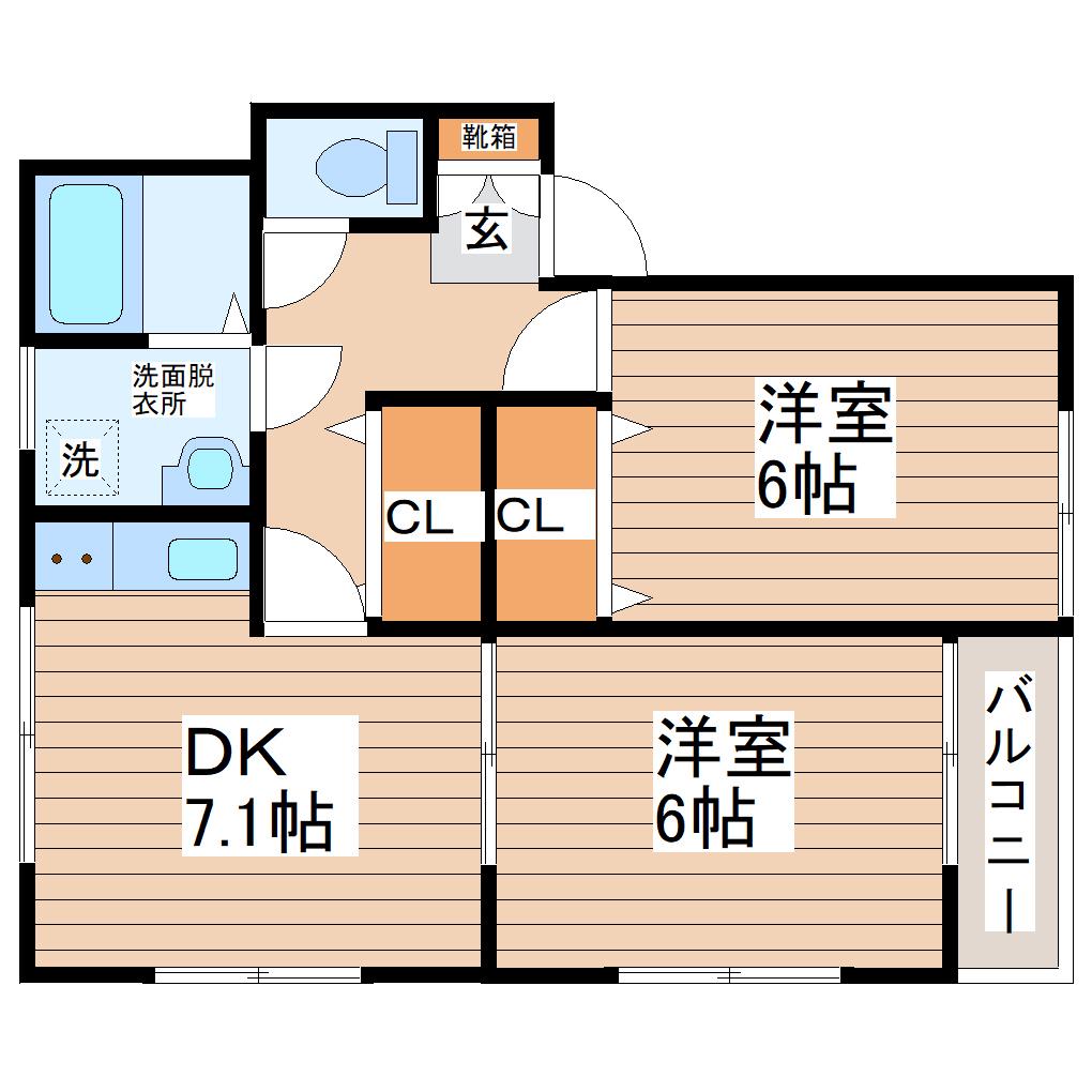 メリディアン南中山(2DK/2階)の間取り写真