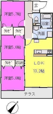 フィオーレ波多江駅南(3LDK/1階)の間取り写真