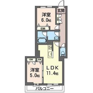 フォレナII(2LDK/1階)の間取り写真