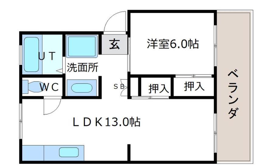 大和川ハイツII(1LDK/2階)の間取り写真