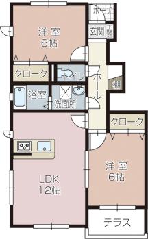 シャテーニュ(2LDK/1階)の間取り写真