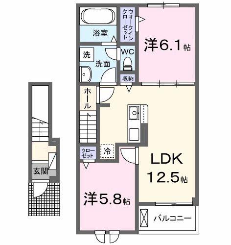 ヴェルドゥーラI(2LDK/2階)の間取り写真