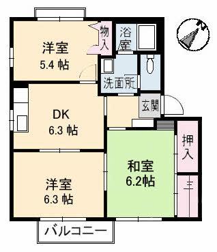 サン・フォーレス B棟(3DK/1階)の間取り写真