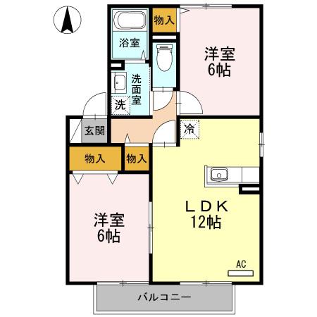 ガーデンビレッジA(2LDK/2階)の間取り写真