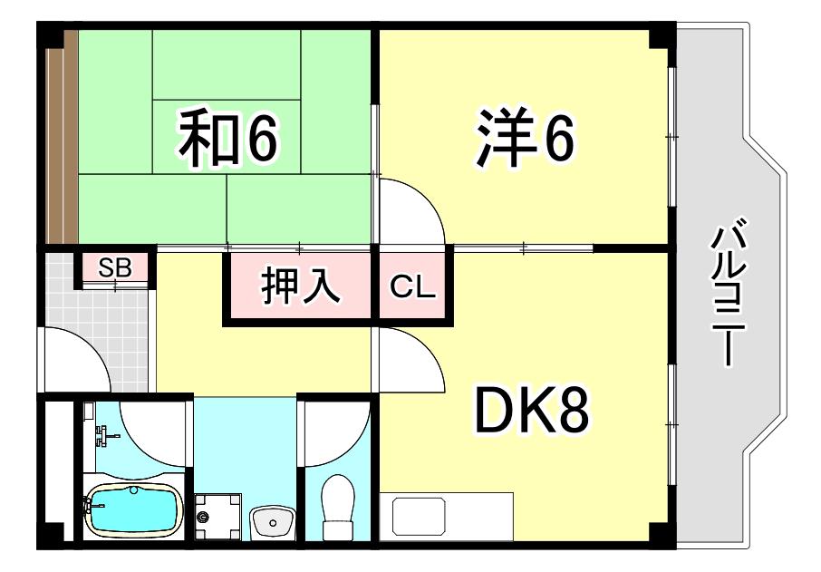 サンライズ宝塚(2DK/3階)の間取り写真