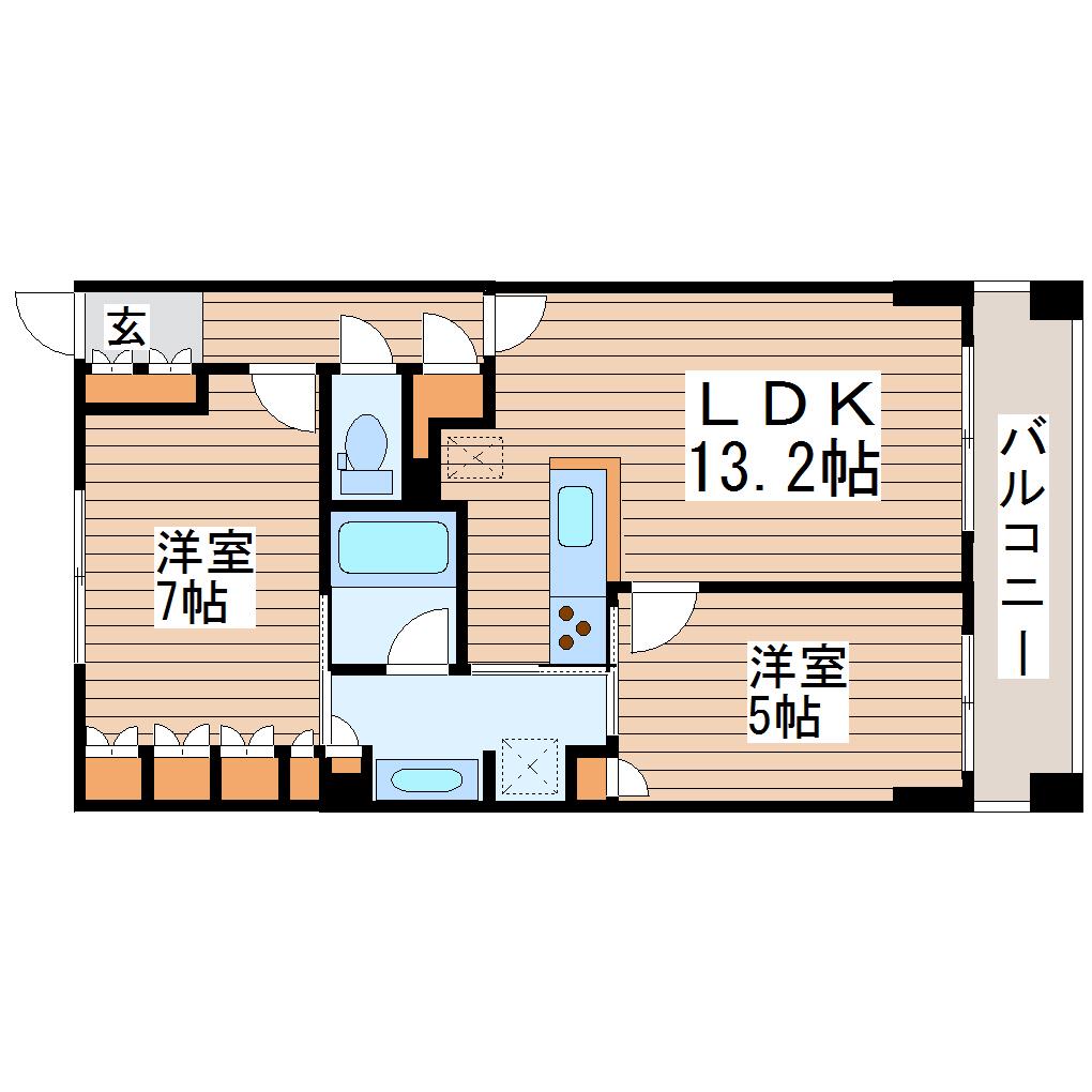 ドゥーエ仙台イースト(2LDK/5階)の間取り写真