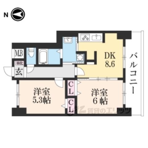 アーティス(2DK/5階)の間取り写真