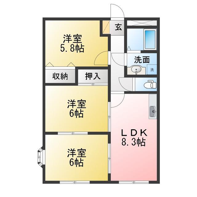 サンメゾンスギ(3LDK/1階)の間取り写真