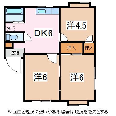 ベルディータカミヤC(3DK/2階)の間取り写真
