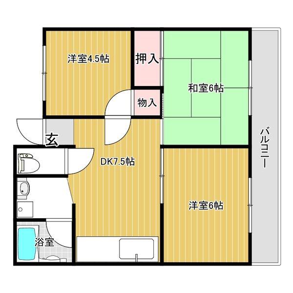 フリーディオ石切(3DK/2階)の間取り写真
