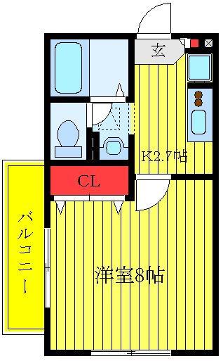 クレッシェンドE(1K/2階)の間取り写真