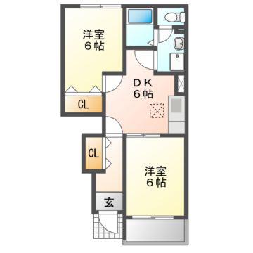 ドゥーハウスI(2DK/1階)の間取り写真