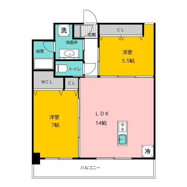 ベーシックビル博多(2LDK/5階)の間取り写真