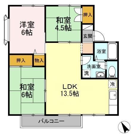 セジュール下桶B棟(3LDK/2階)の間取り写真