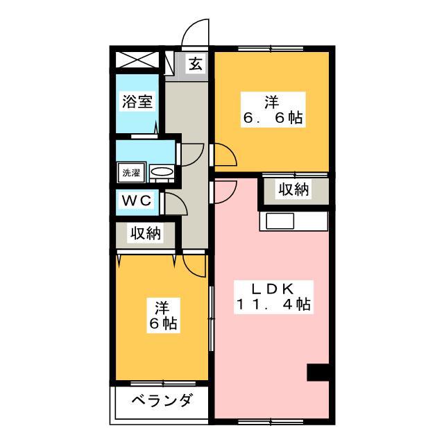 ブラウンキャッスル(2LDK/1階)の間取り写真