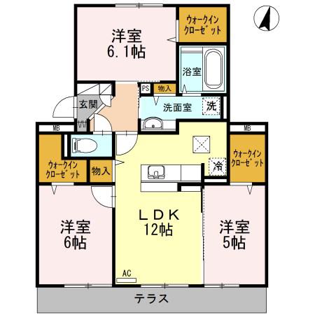 OTTS南片江A棟(3LDK/1階)の間取り写真