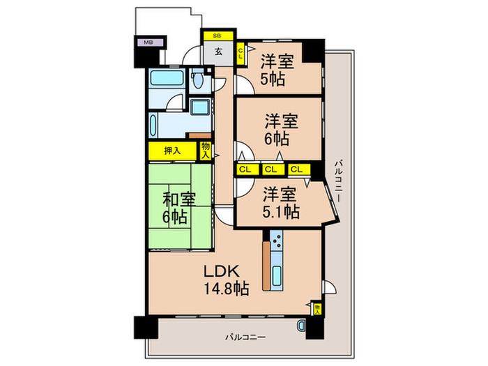 メロディーフォレスタ枚方長尾(4LDK/10階)の間取り写真