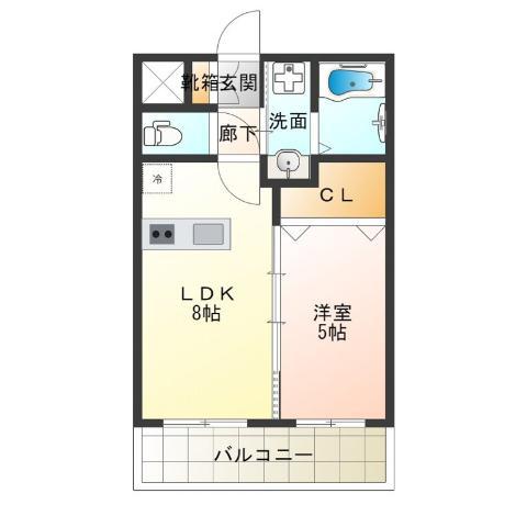 アリーバ鶴見橋(1LDK/1階)の間取り写真