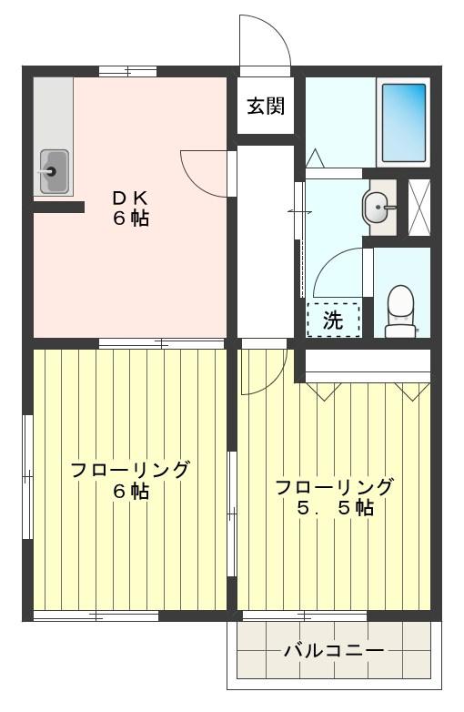 ベルヴィル国立(2DK/2階)の間取り写真